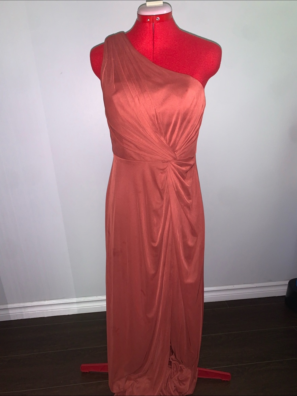 Azazie One-Shoulder Terracotta Evening Gown